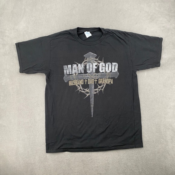 Other - Vintage Man of God Husband Dad Grandpa Christian Cross Graphic Tee Large Black